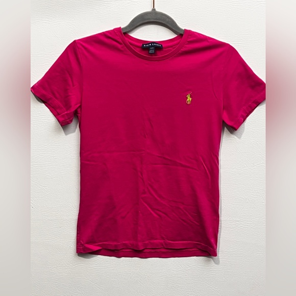 Ralph Lauren Tops - Ralph Lauren Bright Pink Cotton Tee with Logo Medium